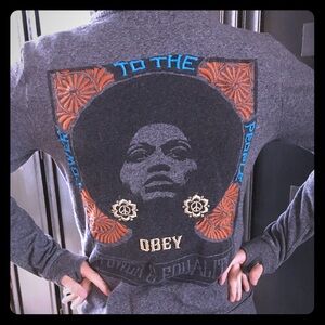 Obey Gray Graphic Sweatshirt with Orange and Blue Accents